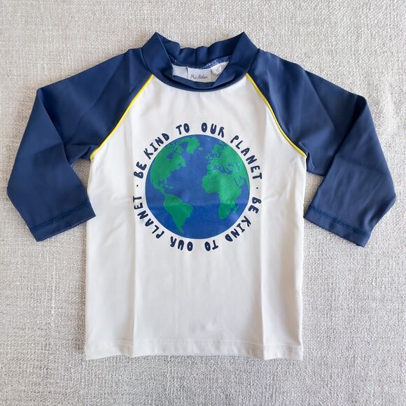 Mini Boden Be Kind to Our Planet Rash Guard Swim Shirt GUC 4/5 - Picture 1 of 4